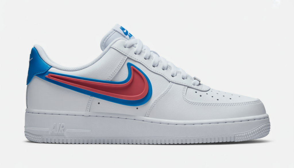 Sneakers Nike Air Force 1 blanches avec Swoosh 3D coloré