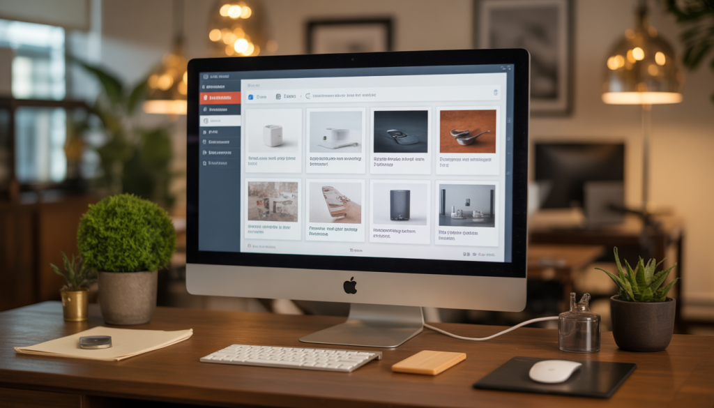 Computer screen showing an automated dashboard in an elegant office