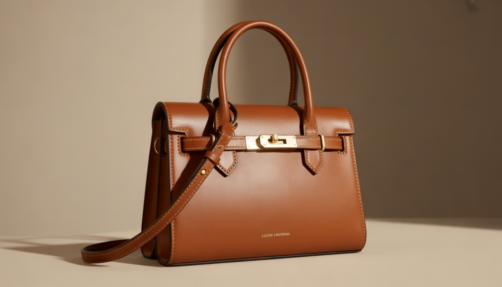 Sac en cuir présenté en 3D, mettant en valeur sa texture